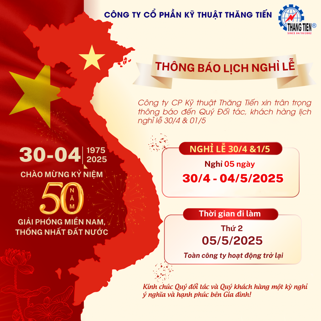 THÔNG BÁO LỊCH NGHỈ LỄ 30/4/2025 & 01/05/2025